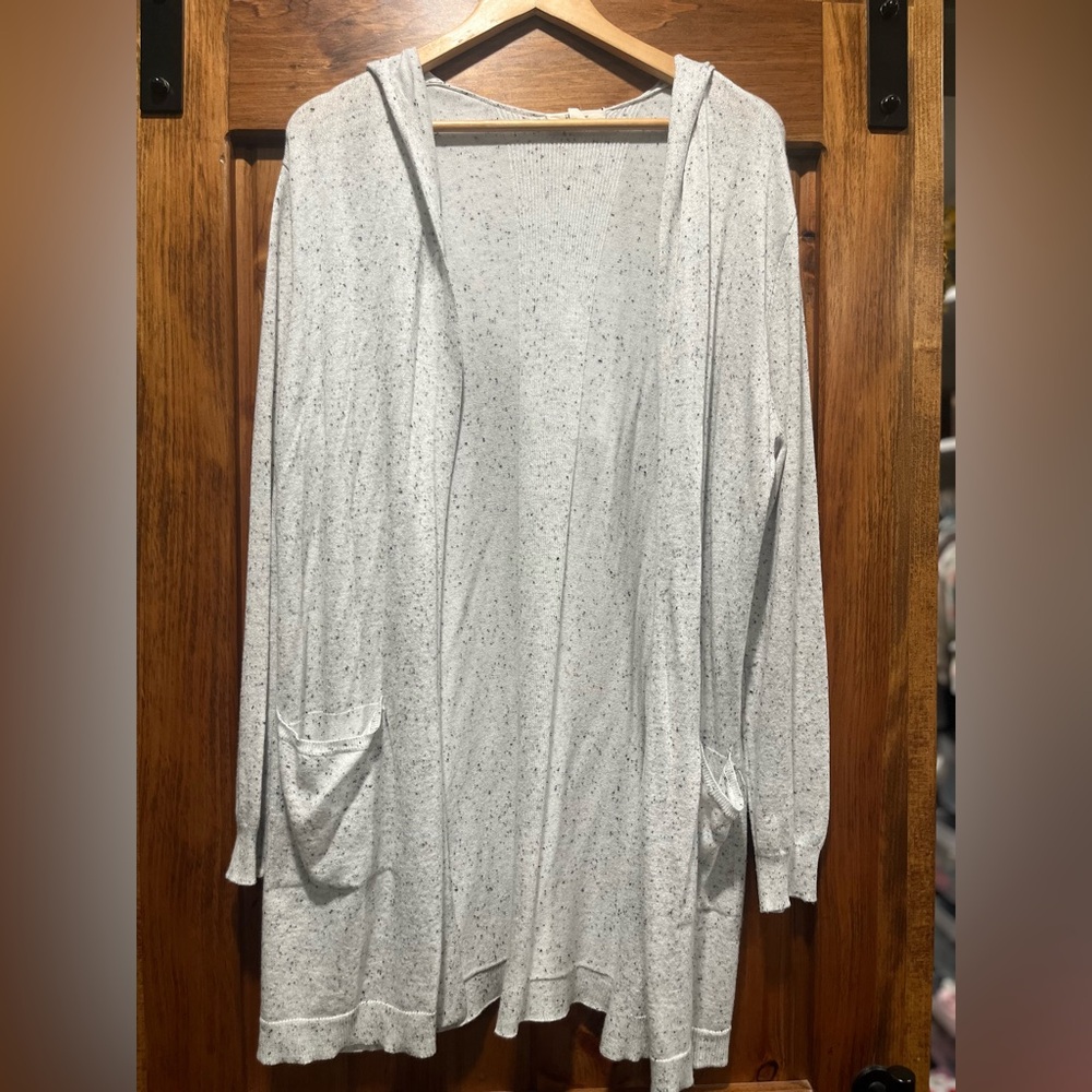 Light Speckled Open-Front Hooded Women’s Cardigan